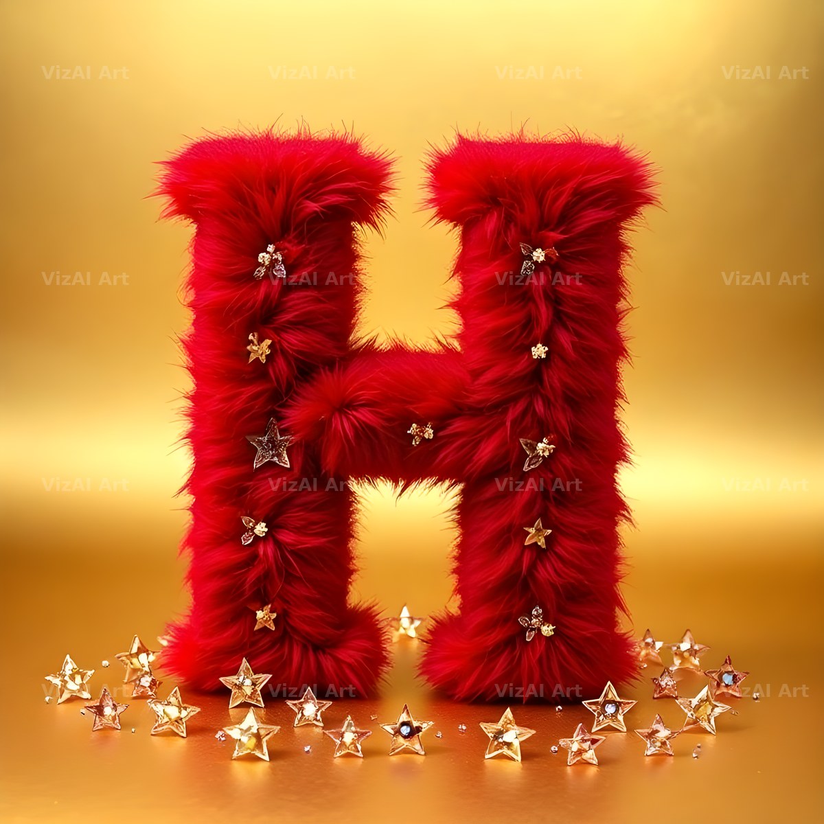 Crimson Plush Fur alphabet letter H