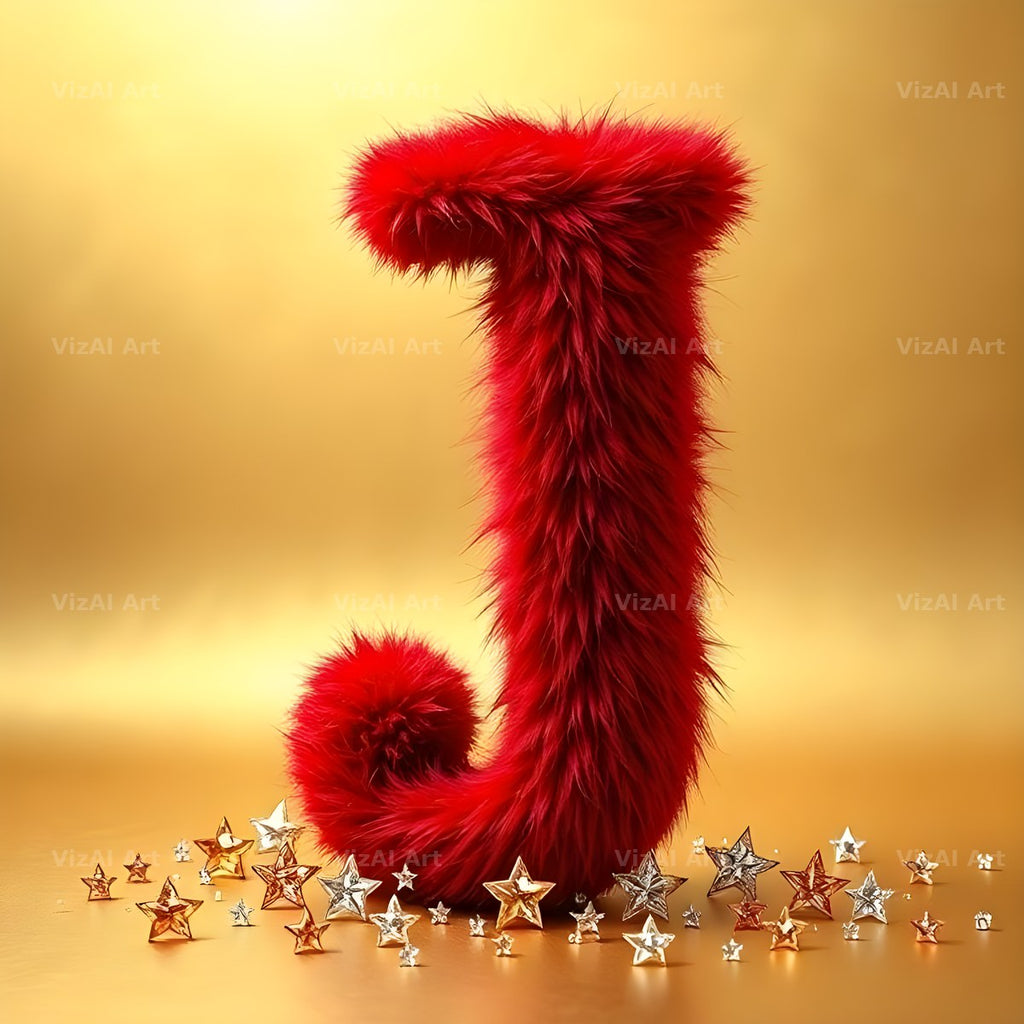 Crimson Plush Fur alphabet letter J