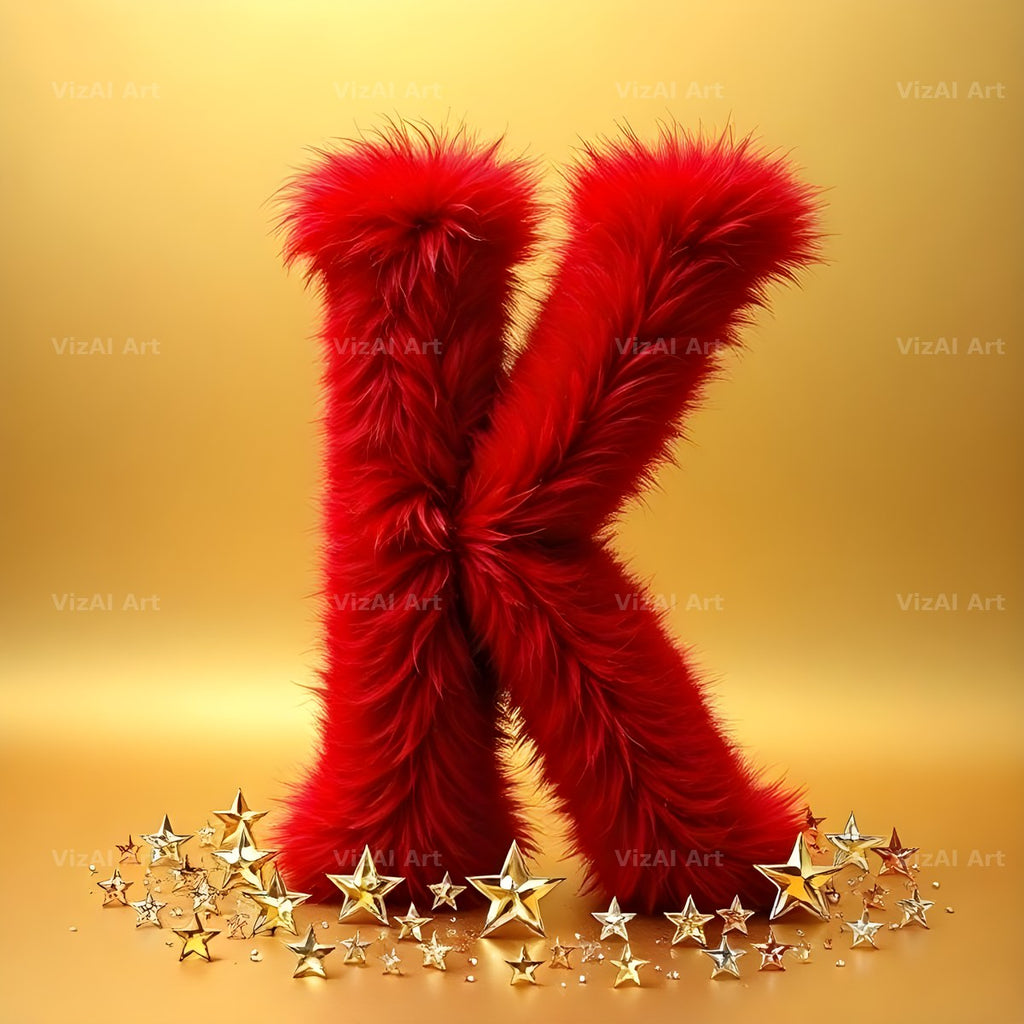 Crimson Plush Fur alphabet letter K