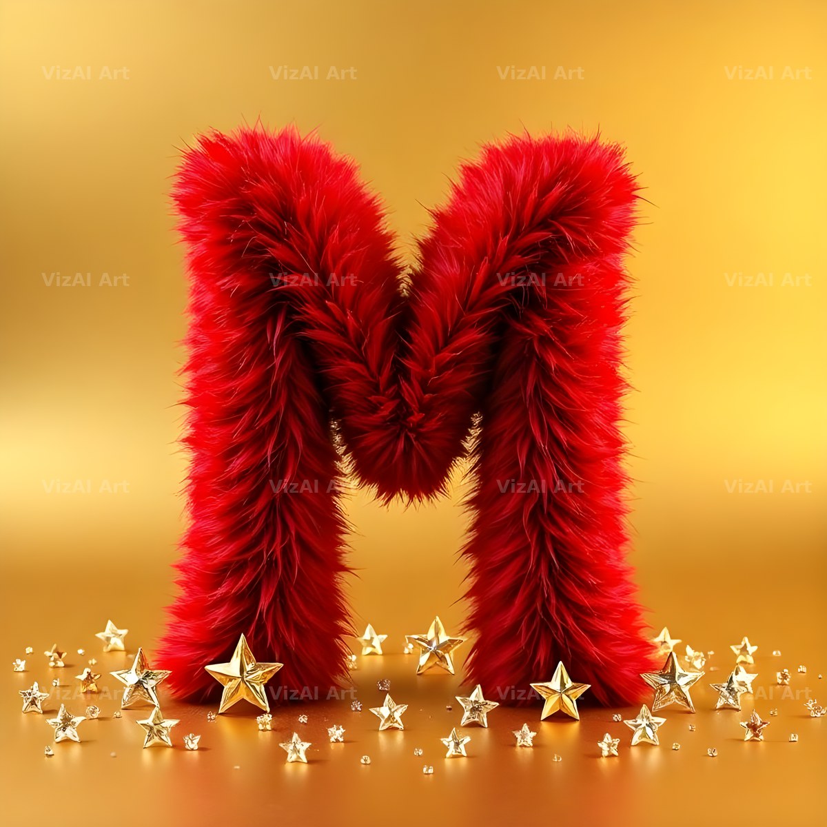 Crimson Plush Fur alphabet letter M
