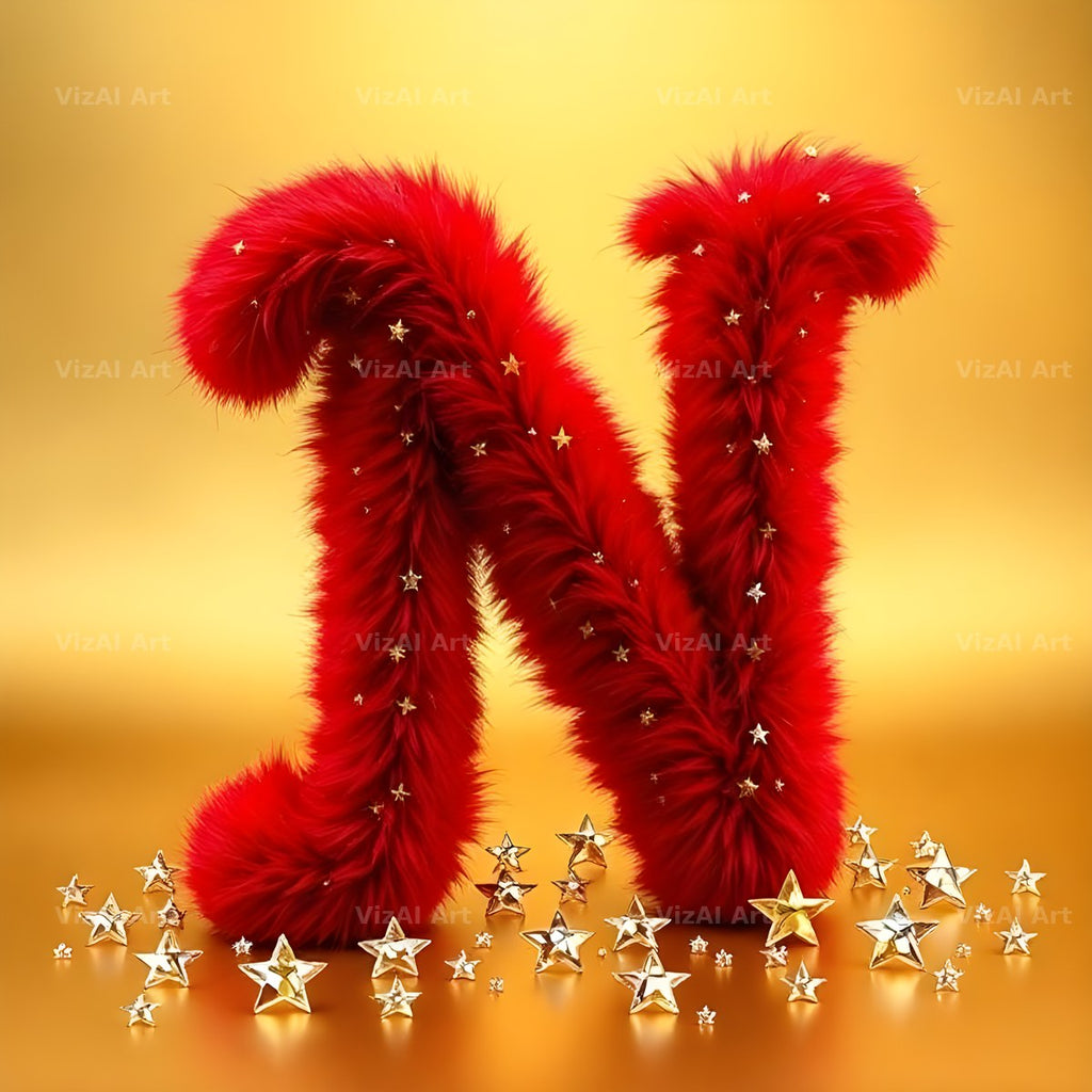 Crimson Plush Fur alphabet letter N