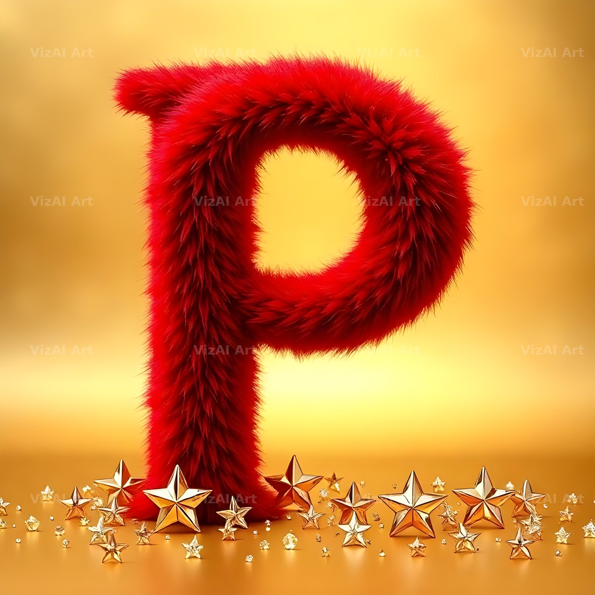 Crimson Plush Fur alphabet letter P