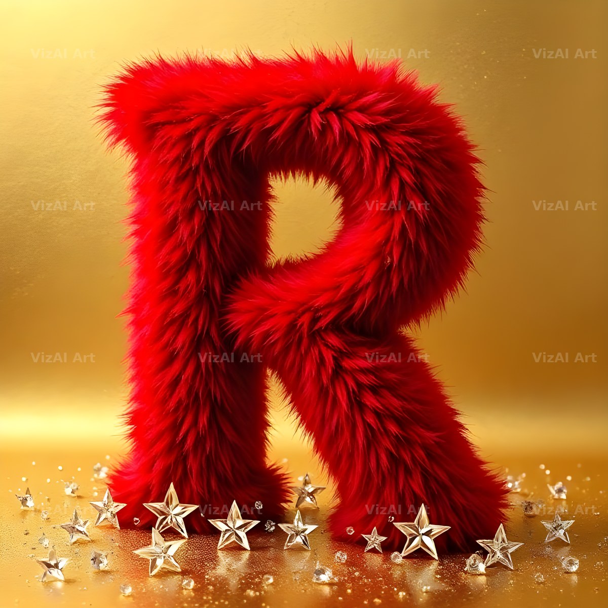 Crimson Plush Fur alphabet letter R