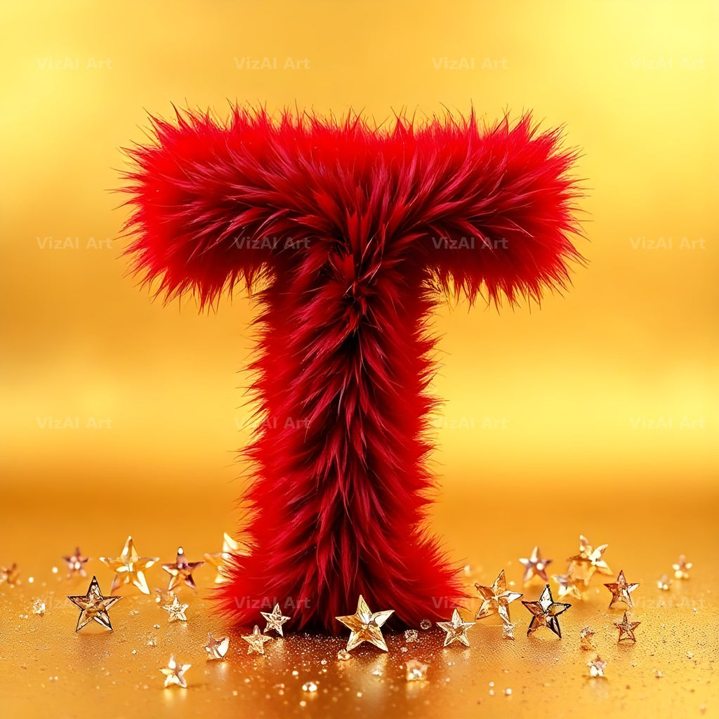 Crimson Plush Fur alphabet letter T