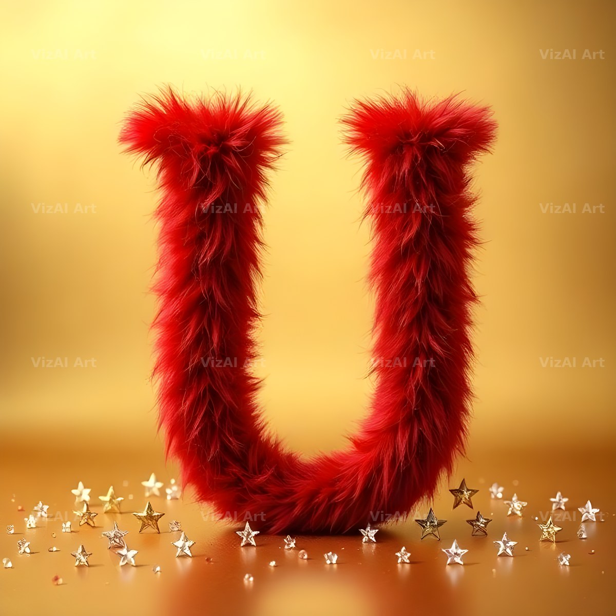Crimson Plush Fur alphabet letter U