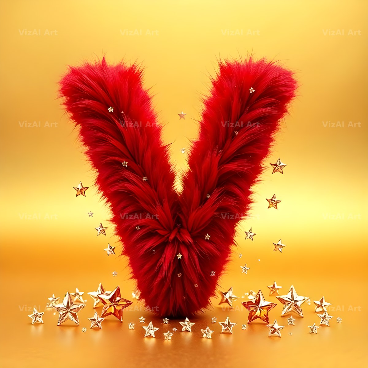 Crimson Plush Fur alphabet letter V