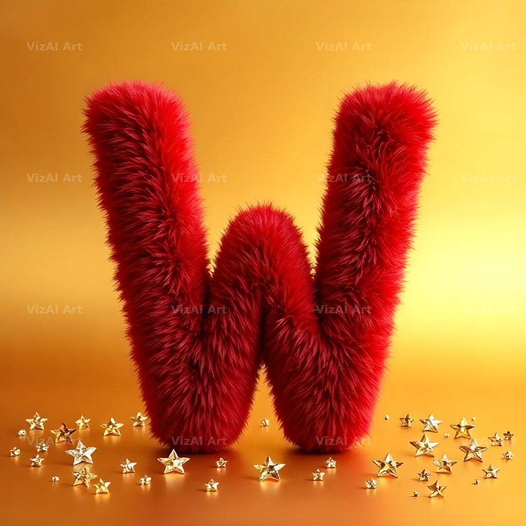 Crimson Plush Fur alphabet letter W