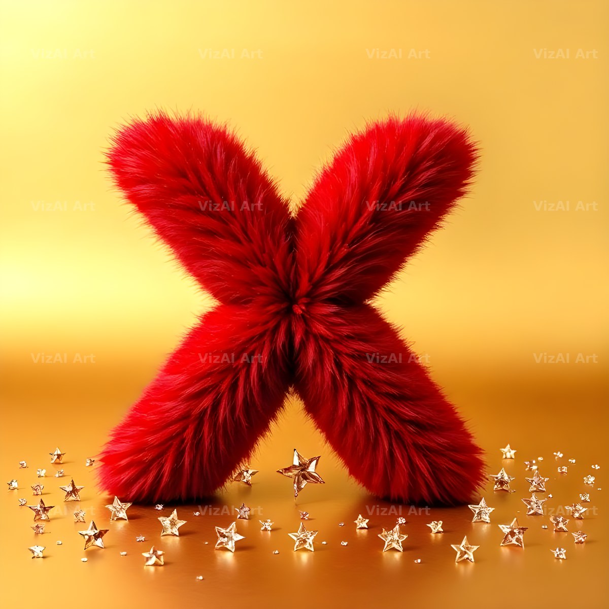 Crimson Plush Fur alphabet letter X