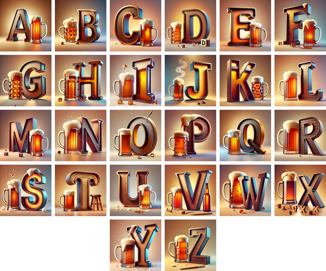 Craft Beer Tankard alphabet — all 26 letters