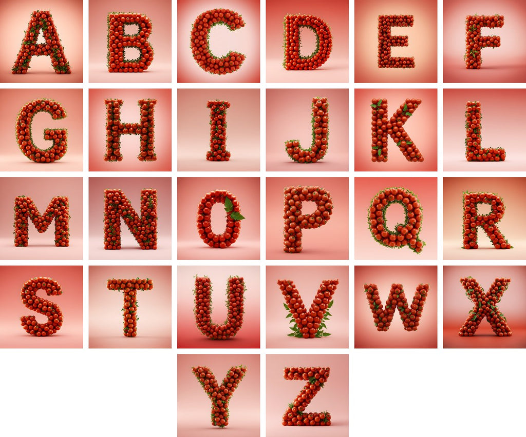 Cherry Tomato Vine alphabet — all 26 letters