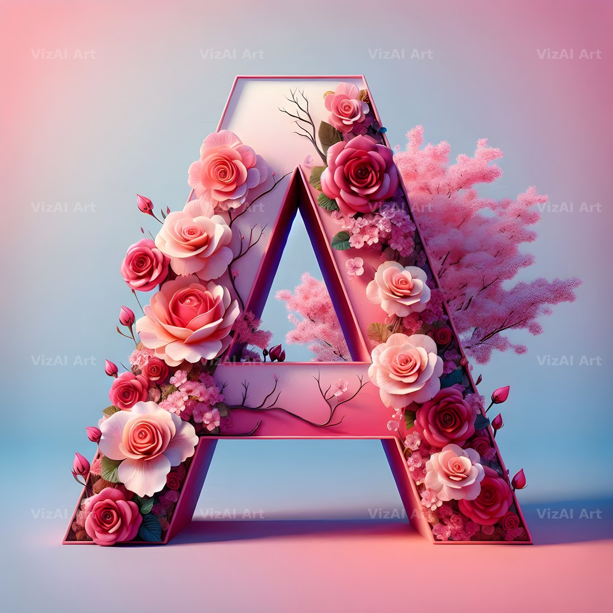 Cherry Blossom Rose alphabet letter A