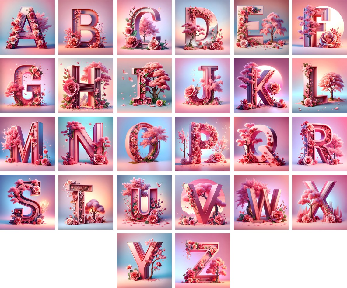 Cherry Blossom Rose alphabet — all 26 letters