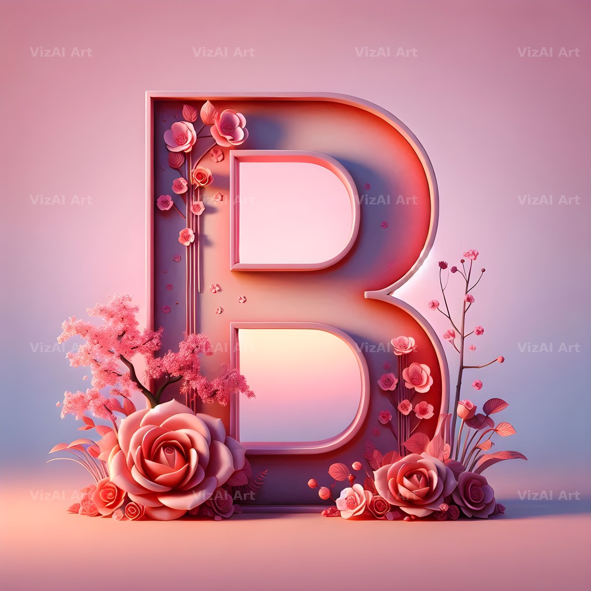 Cherry Blossom Rose alphabet letter B