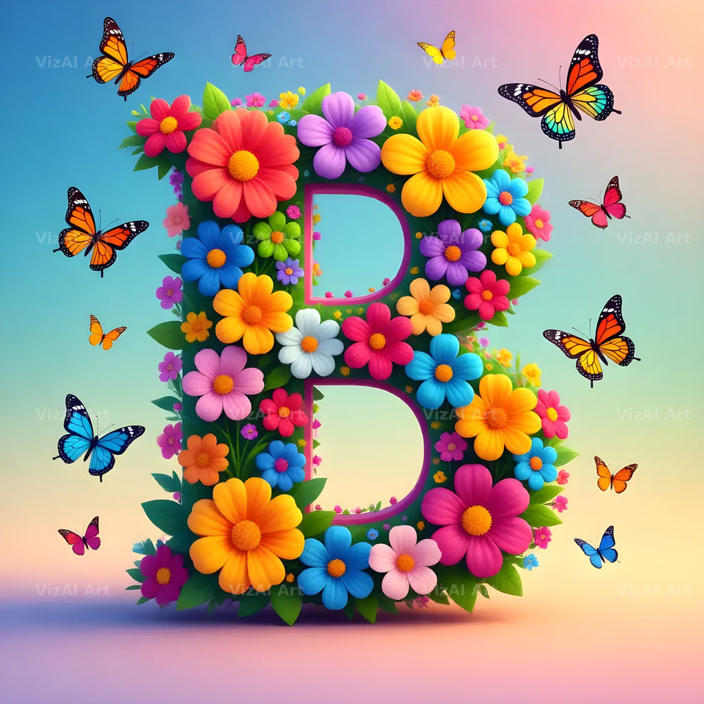 Daisy Butterfly Pastel alphabet letter B