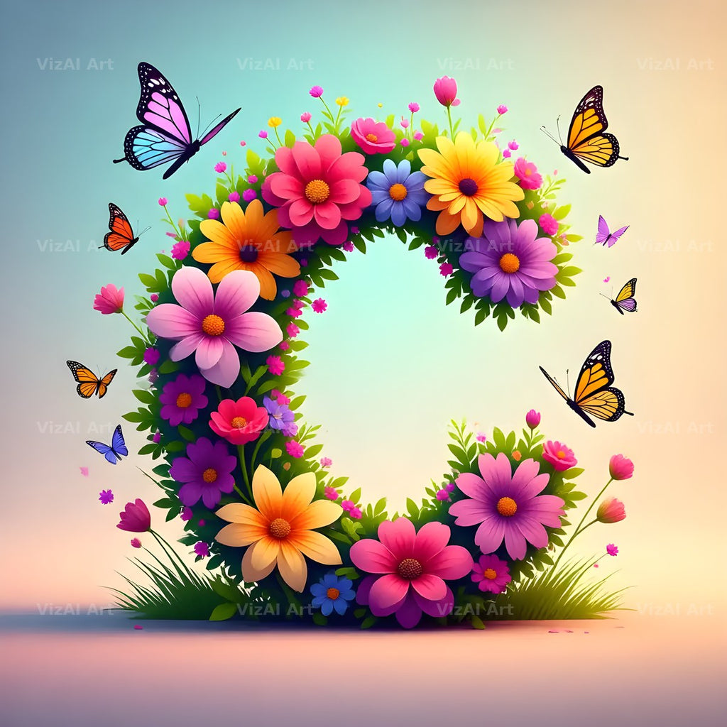 Daisy Butterfly Pastel alphabet letter C