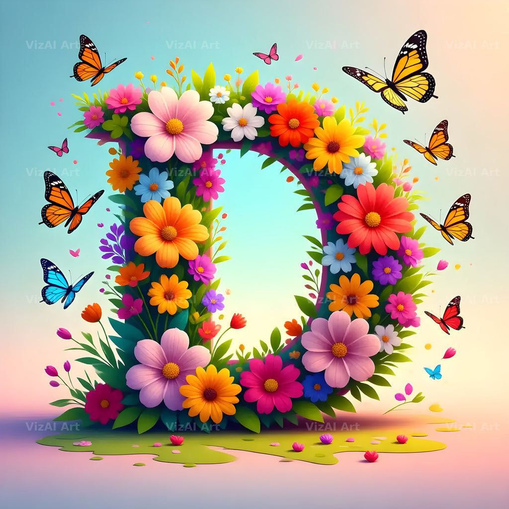 Daisy Butterfly Pastel alphabet letter D