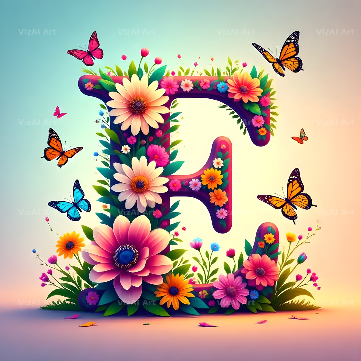 Daisy Butterfly Pastel alphabet letter E