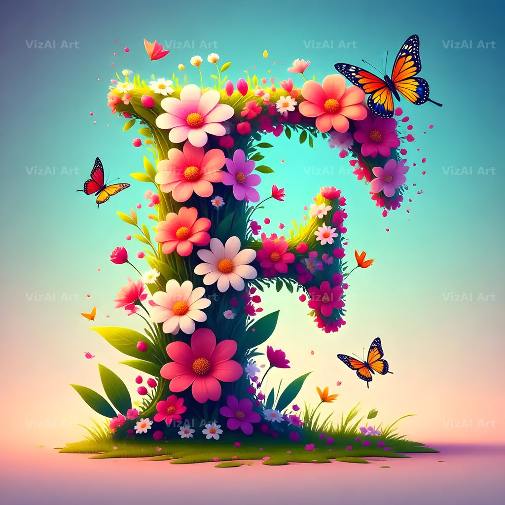Daisy Butterfly Pastel alphabet letter F