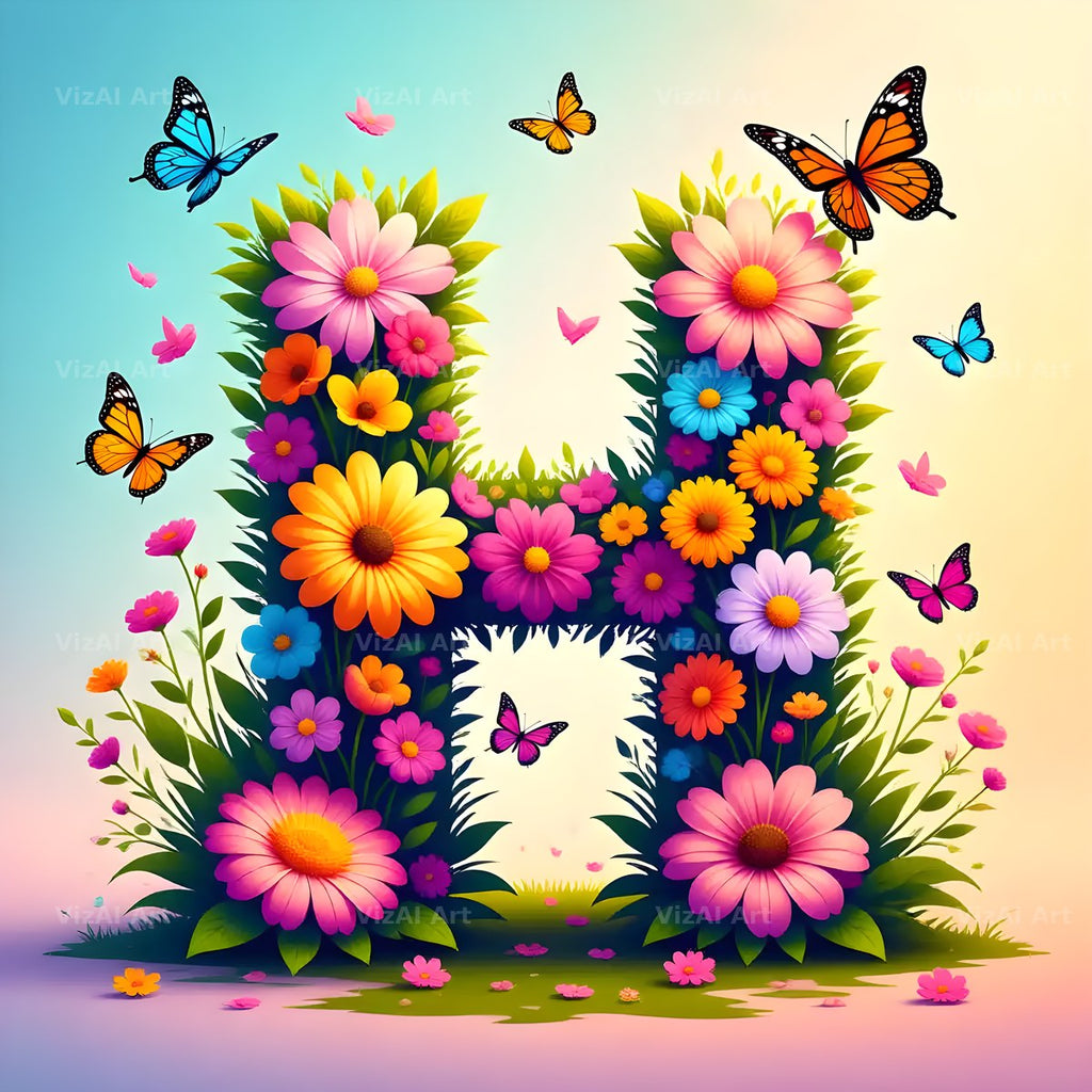 Daisy Butterfly Pastel alphabet letter H