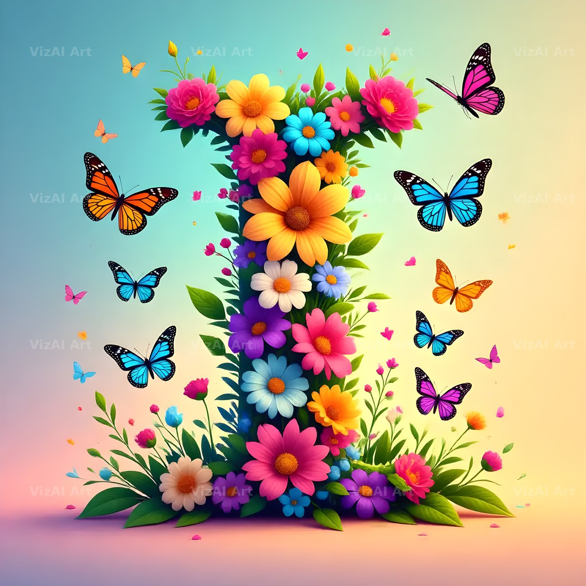Daisy Butterfly Pastel alphabet letter I