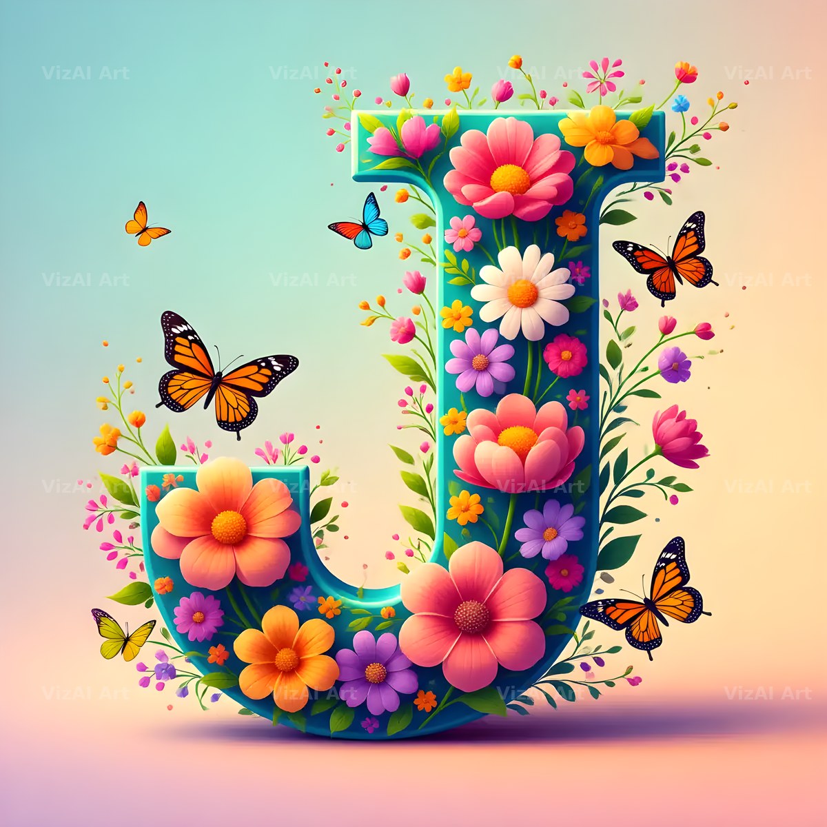 Daisy Butterfly Pastel alphabet letter J