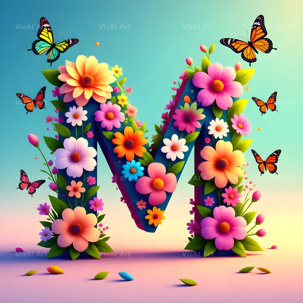 Daisy Butterfly Pastel alphabet letter M