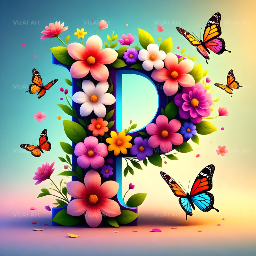 Daisy Butterfly Pastel alphabet letter P