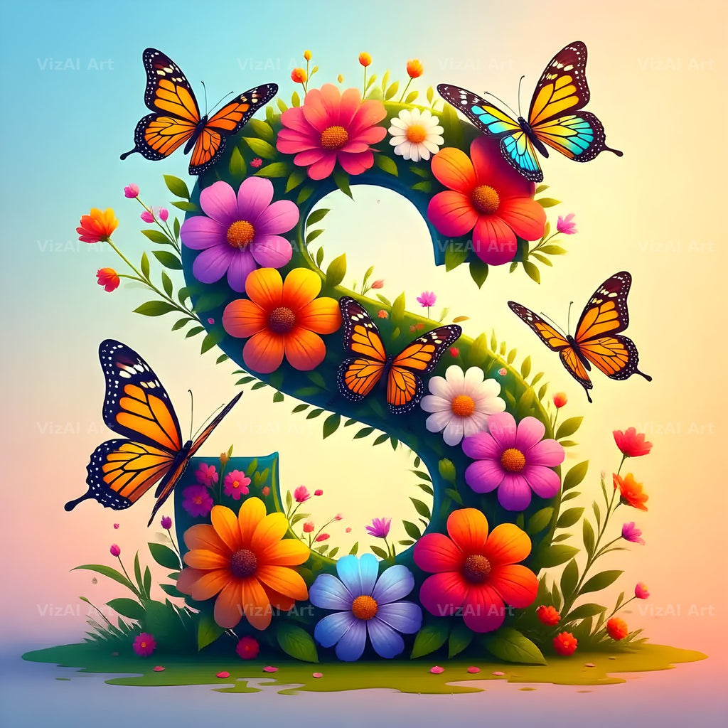 Daisy Butterfly Pastel alphabet letter S