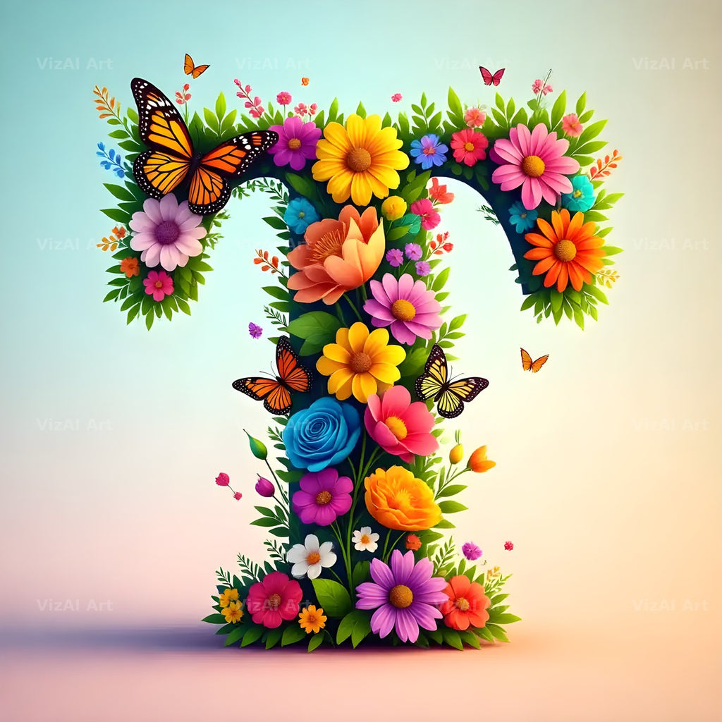 Daisy Butterfly Pastel alphabet letter T