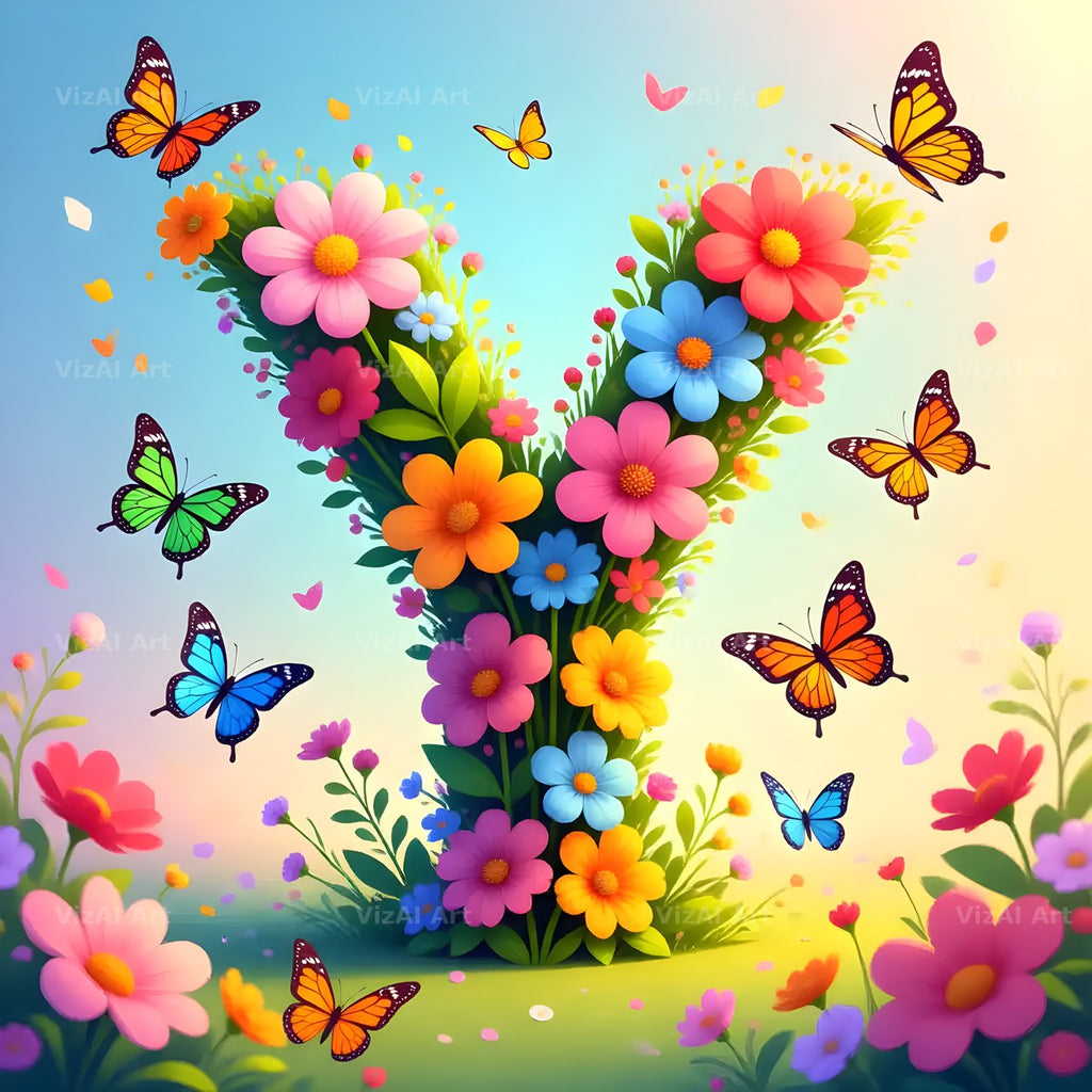 Daisy Butterfly Pastel alphabet letter Y
