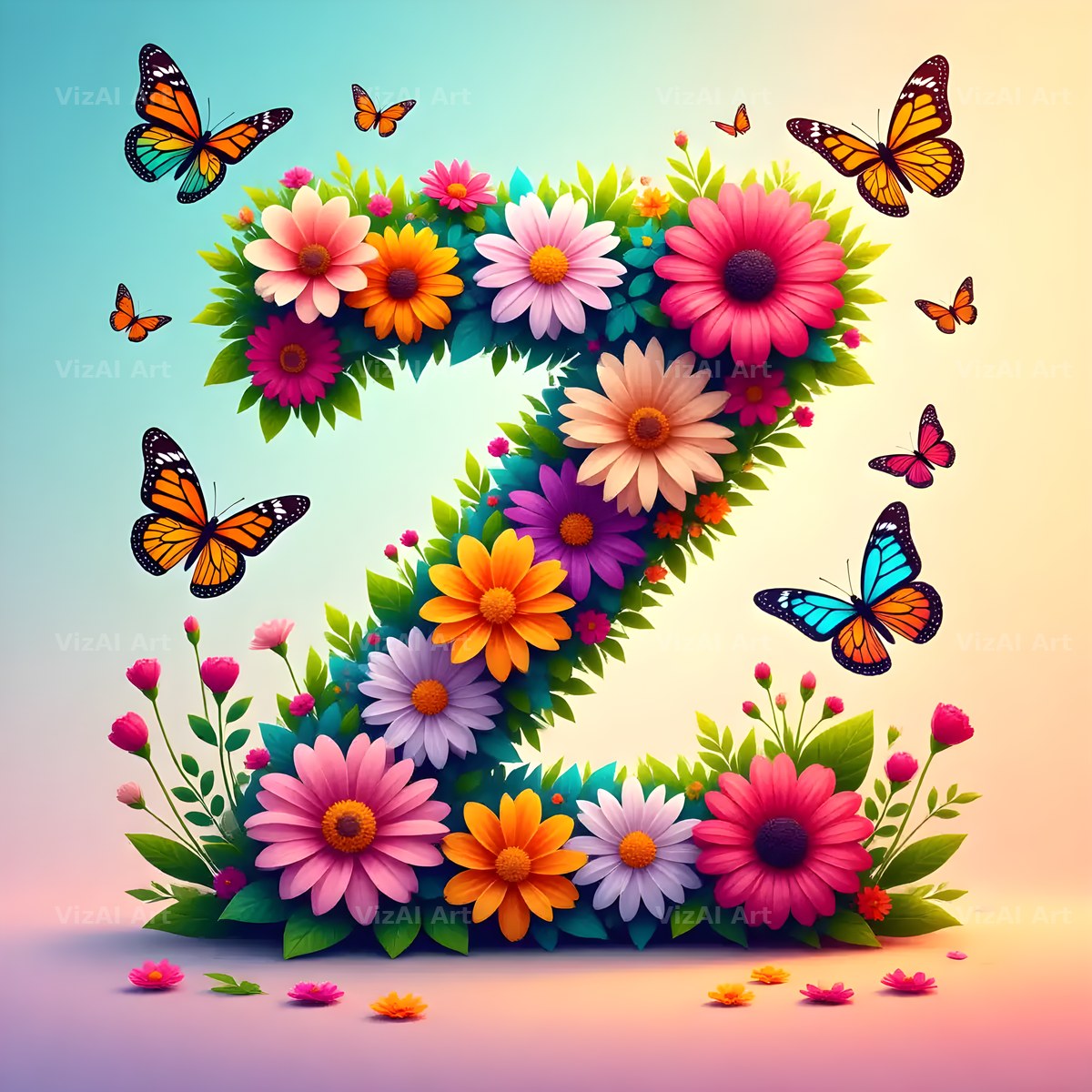 Daisy Butterfly Pastel alphabet letter Z