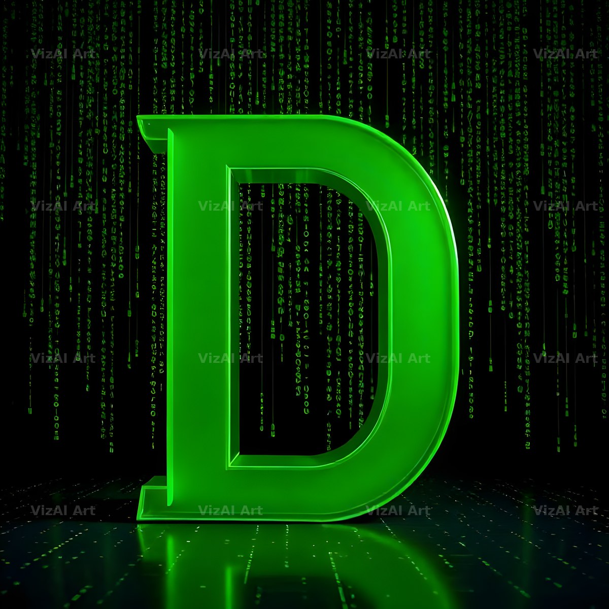 Digital Rain Code alphabet letter D