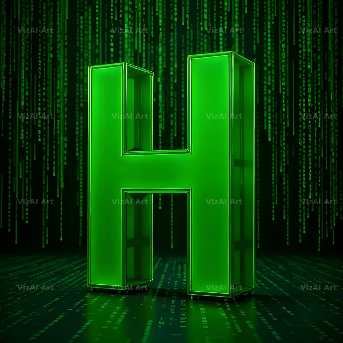 Digital Rain Code alphabet letter H