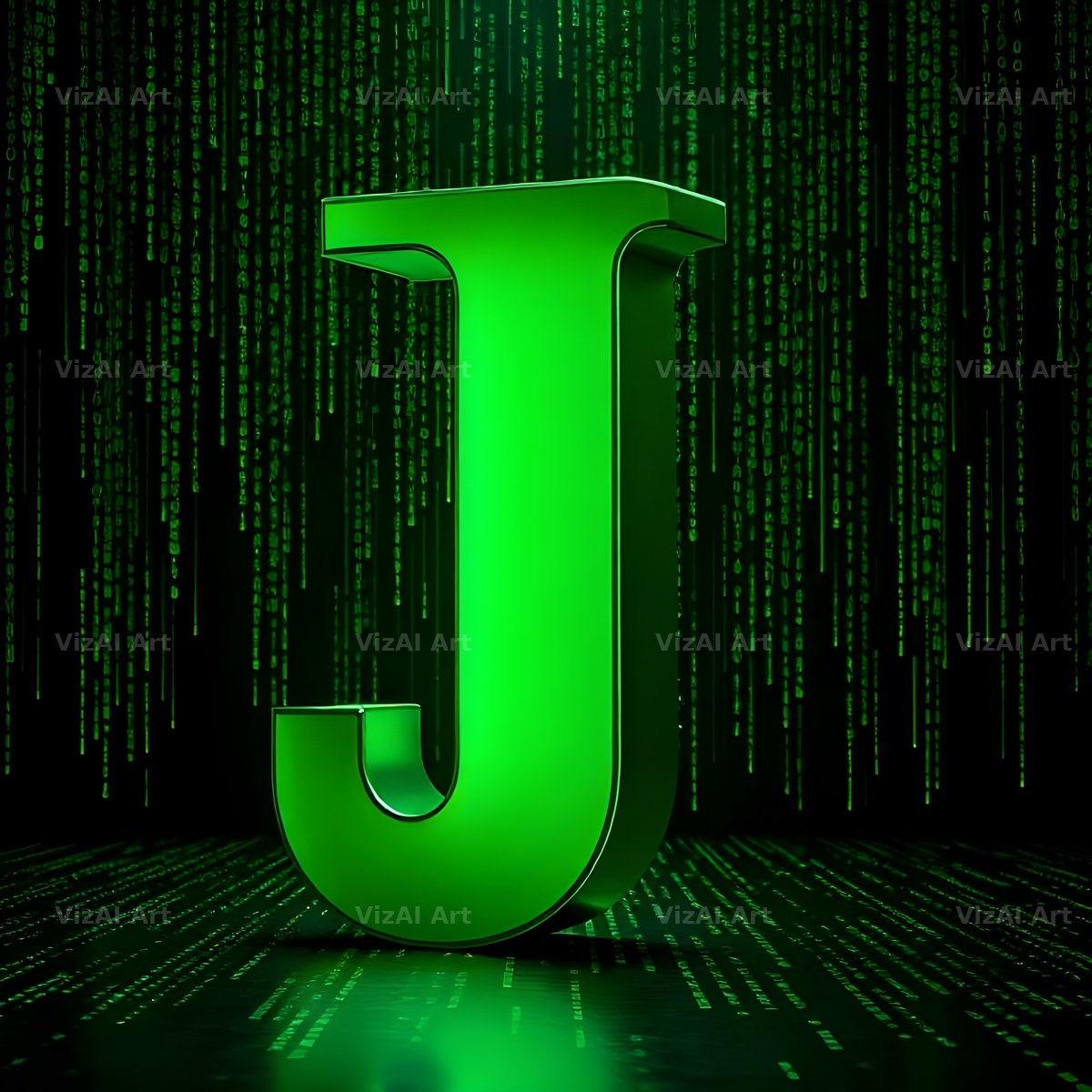 Digital Rain Code alphabet letter J