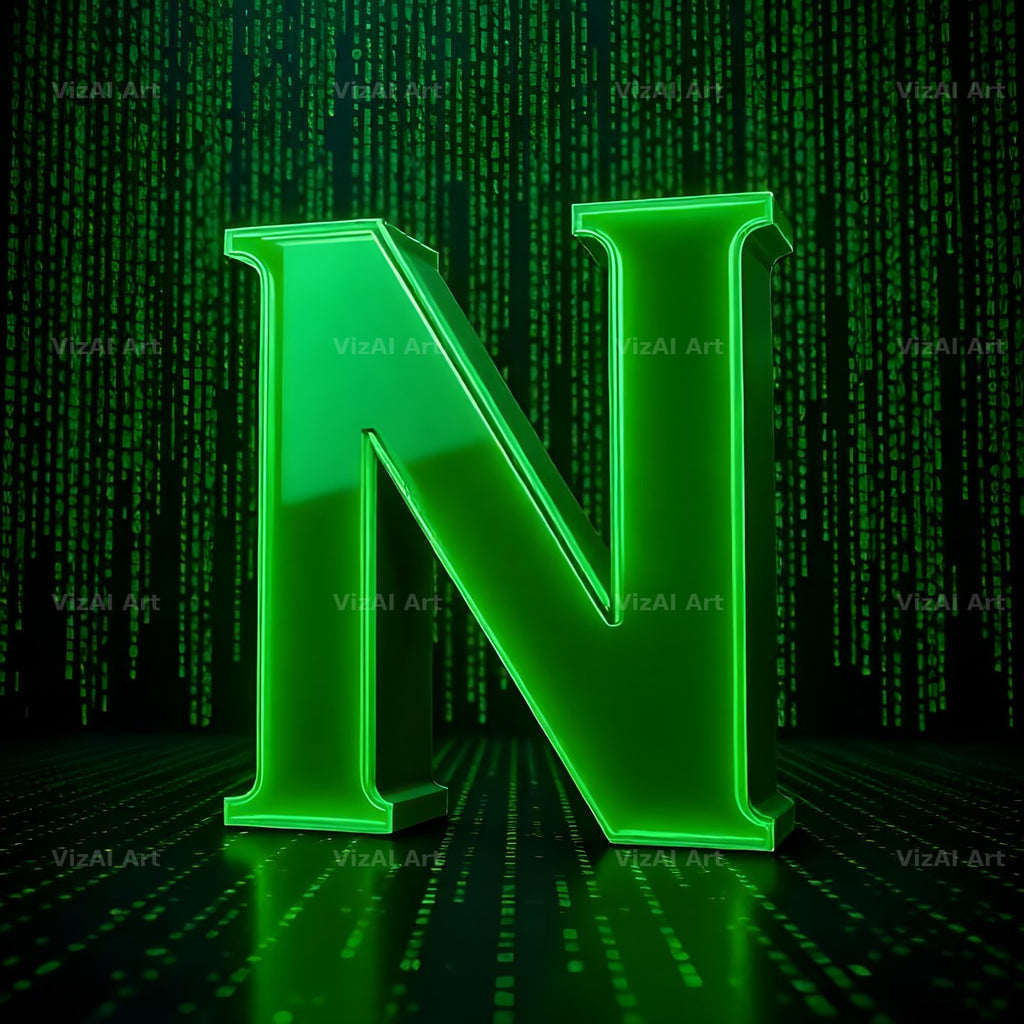 Digital Rain Code alphabet letter N