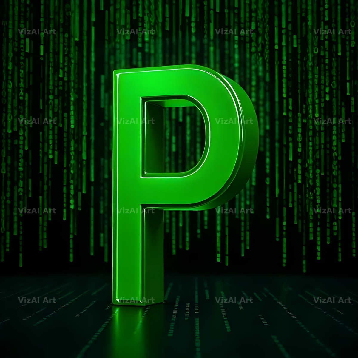 Digital Rain Code alphabet letter P