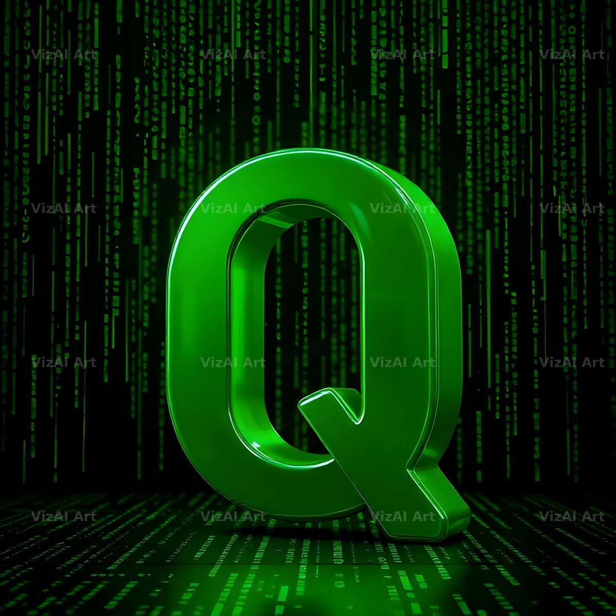 Digital Rain Code alphabet letter Q