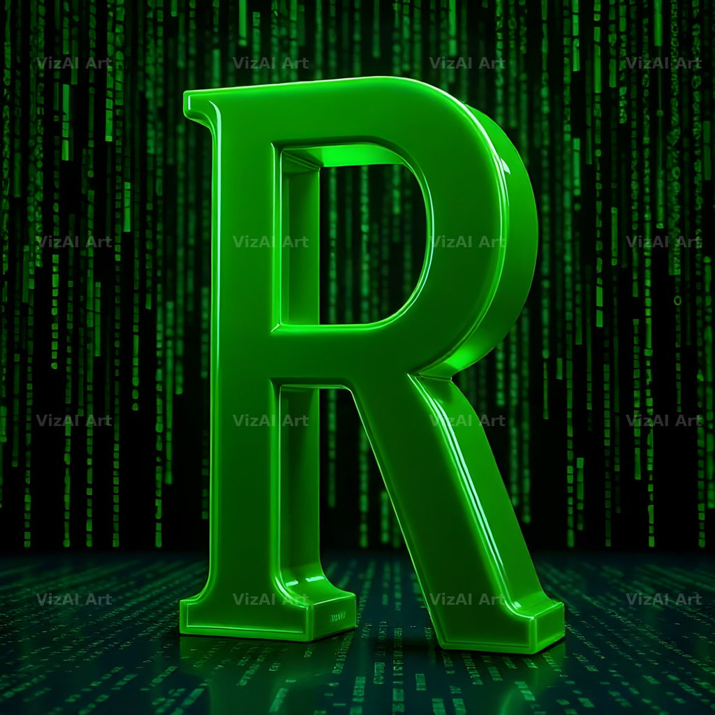 Digital Rain Code alphabet letter R