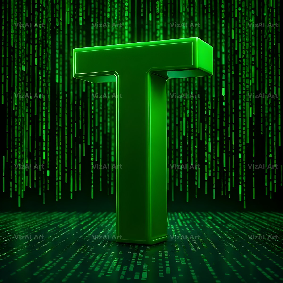 Digital Rain Code alphabet letter T