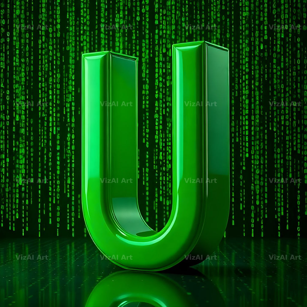 Digital Rain Code alphabet letter U