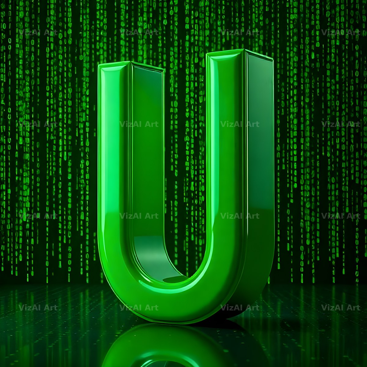 Digital Rain Code alphabet letter U