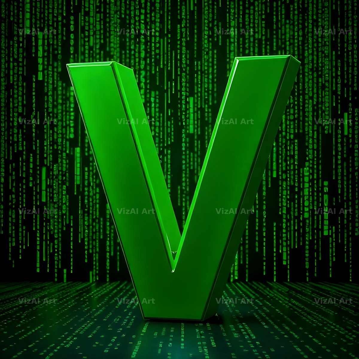 Digital Rain Code alphabet letter V
