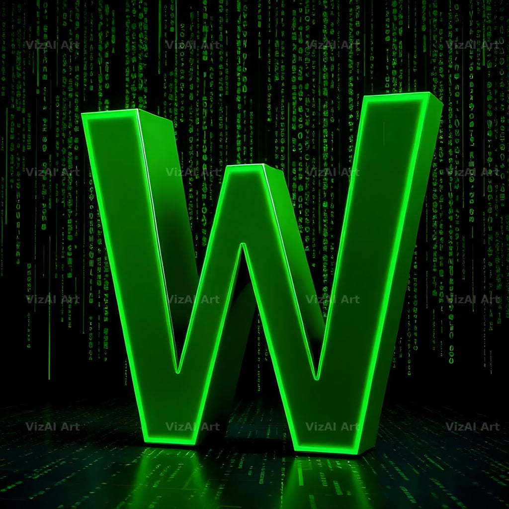 Digital Rain Code alphabet letter W