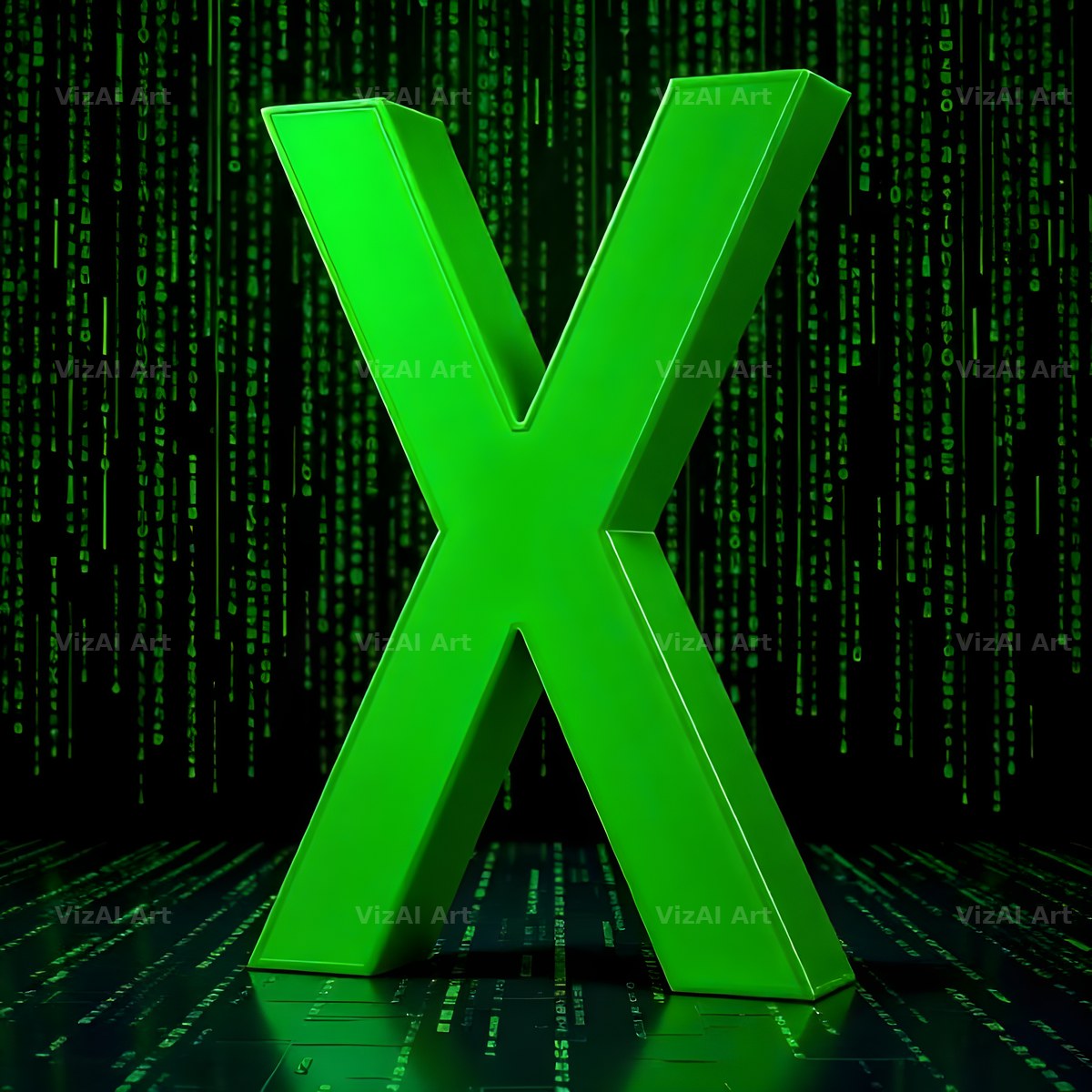 Digital Rain Code alphabet letter X