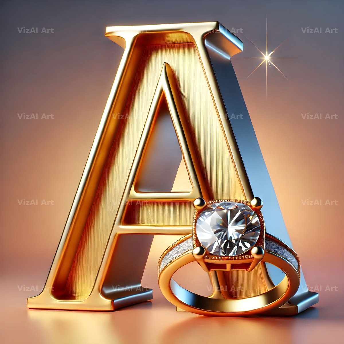 Diamond Ring Gold alphabet letter A