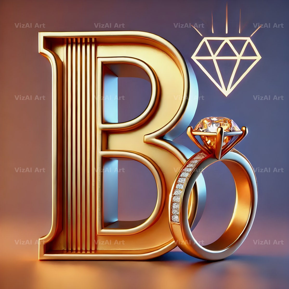 Diamond Ring Gold alphabet letter B