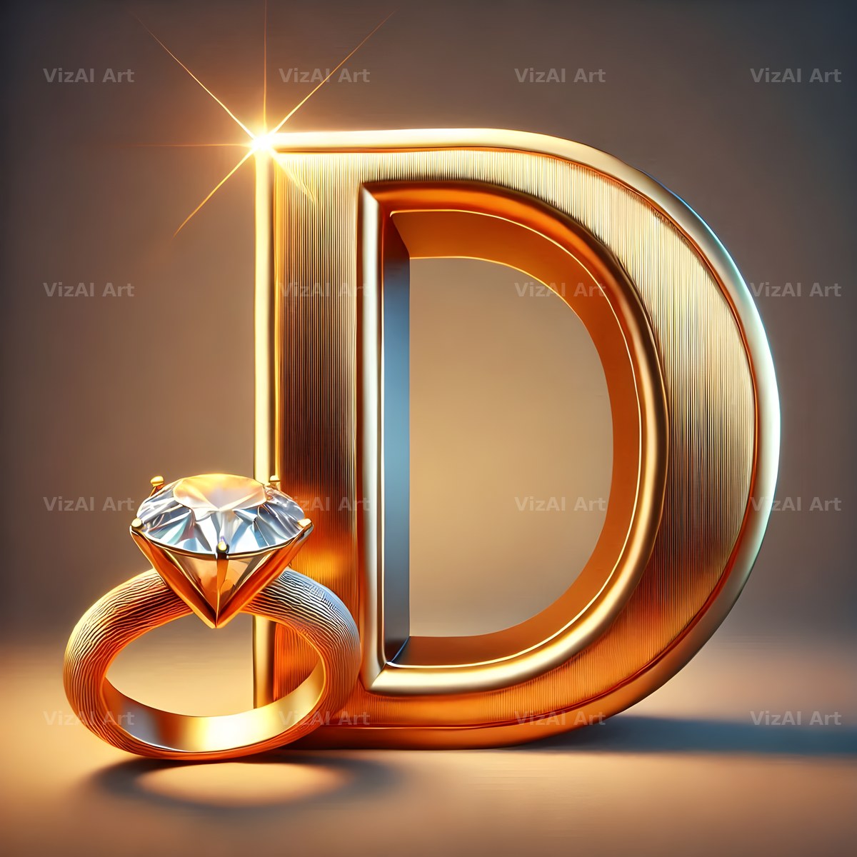 Diamond Ring Gold alphabet letter D