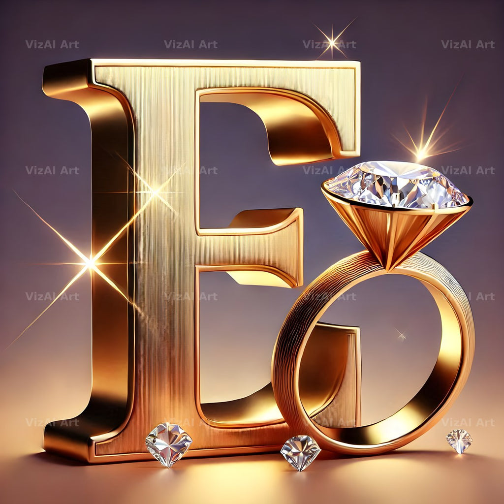Diamond Ring Gold alphabet letter E