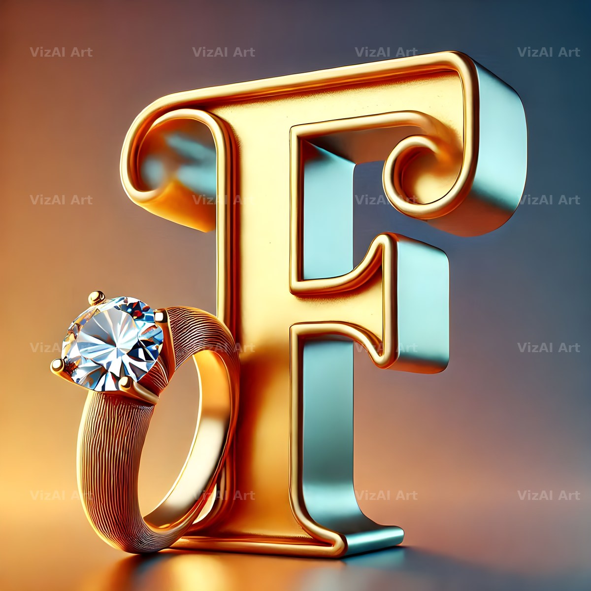 Diamond Ring Gold alphabet letter F