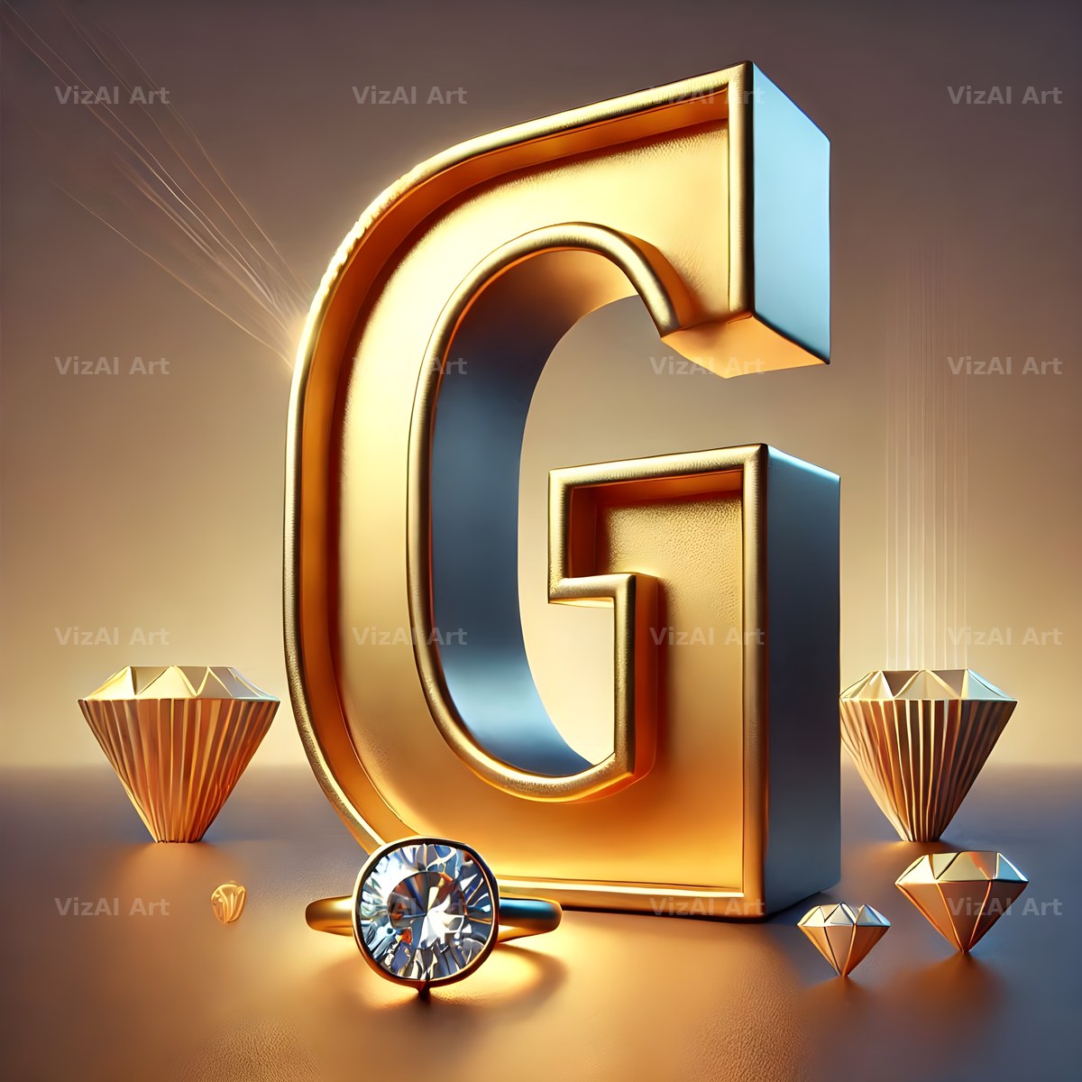 Diamond Ring Gold alphabet letter G